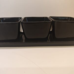 Keramik-Dipschalen-Set, schwarz (3 Stk. + Tablett)