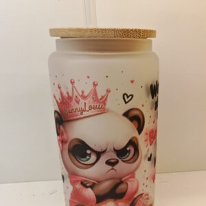 Trinkglas mit Bambusdeckel – Panda-Motiv