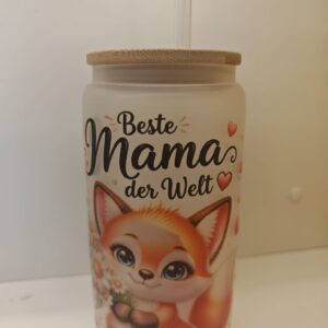 Trinkglas mit Bambusdeckel – „Beste Mama der Welt“