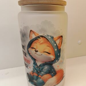 Trinkglas mit Bambusdeckel – Fuchs-Motiv